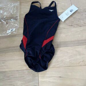 The Finals Youth Girls Splice Butterfly Back 1pc Swimsuit Navy Red - Size 26